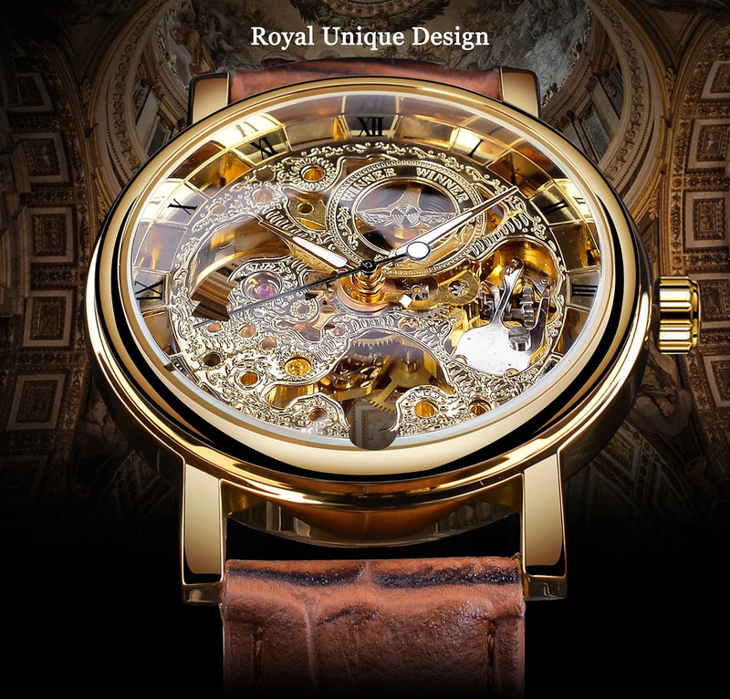Winner Vision – Relógio Masculino Luxo com Mostrador Transparente, Design Skeleton e Pulseira de Couro
