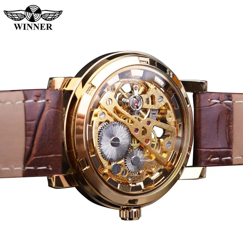 Winner Vision – Relógio Masculino Luxo com Mostrador Transparente, Design Skeleton e Pulseira de Couro