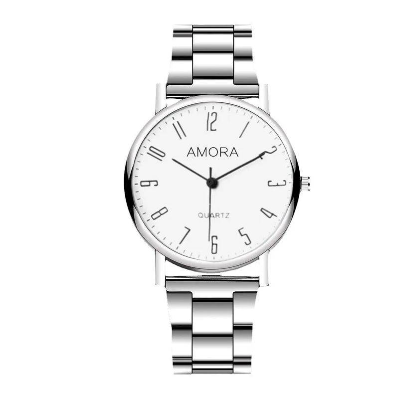 Relógio AMORA – Pulseira de Aço, Estilo Casual e Esportivo