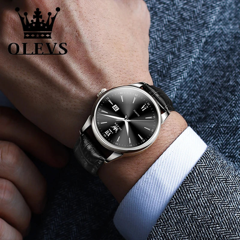 Relógio Masculino OLEVS Lux Casual | Pulseira Couro | À Prova D’Água