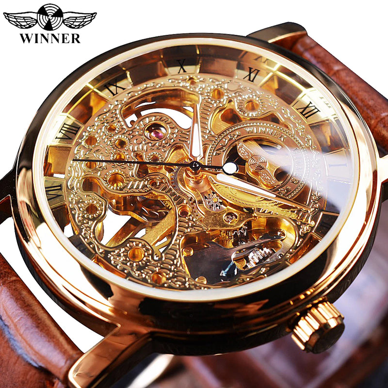 Winner Vision – Relógio Masculino Luxo com Mostrador Transparente, Design Skeleton e Pulseira de Couro