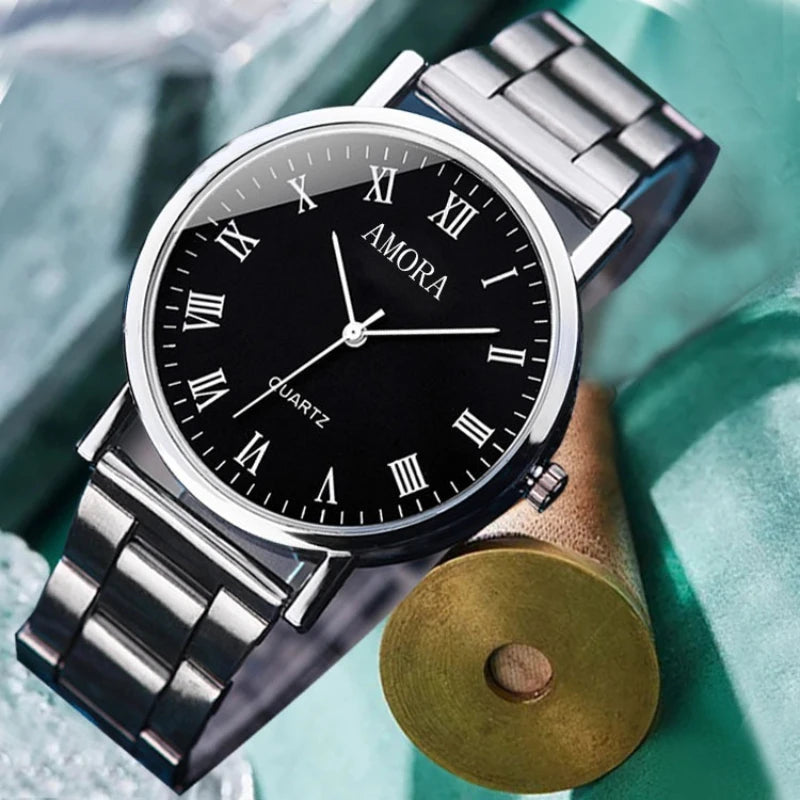 Relógio AMORA – Pulseira de Aço, Estilo Casual e Esportivo