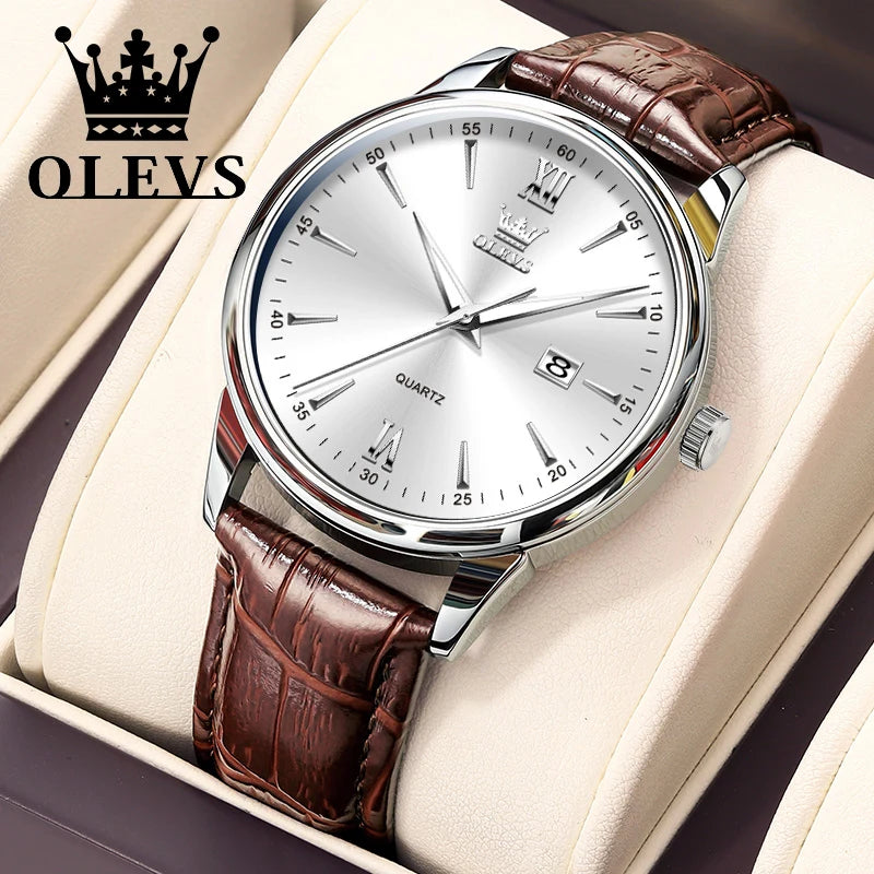 Relógio Masculino OLEVS Lux Casual | Pulseira Couro | À Prova D’Água