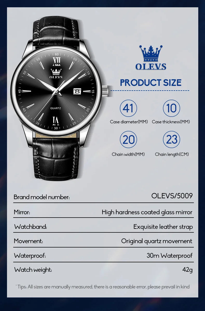 Relógio Masculino OLEVS Lux Casual | Pulseira Couro | À Prova D’Água