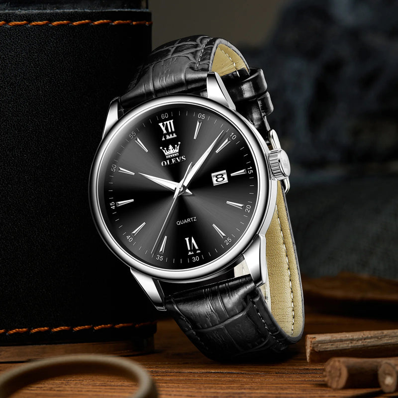 Relógio Masculino OLEVS Lux Casual | Pulseira Couro | À Prova D’Água
