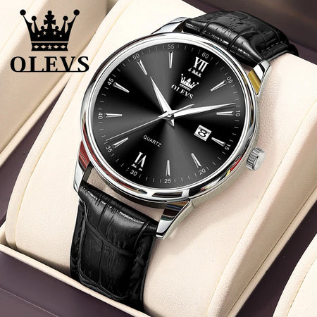 Relógio Masculino OLEVS Lux Casual | Pulseira Couro | À Prova D’Água