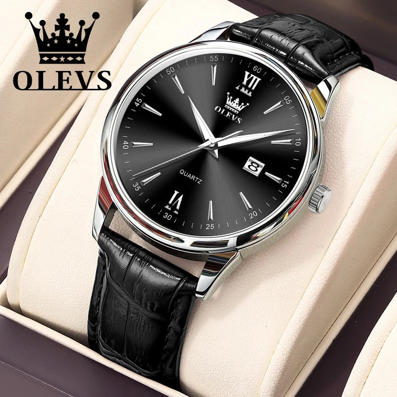 Relógio Masculino OLEVS Lux Casual | Pulseira Couro | À Prova D’Água
