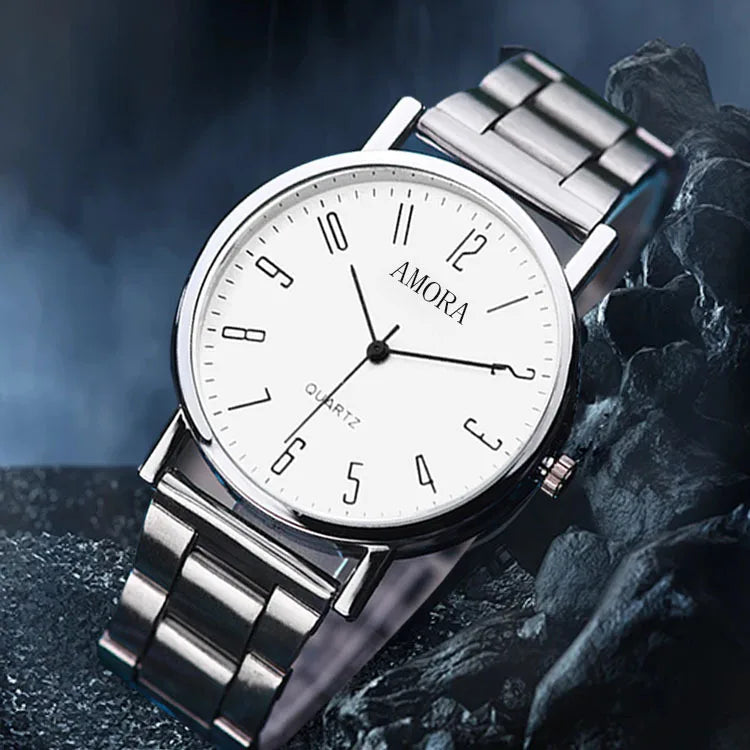 Relógio AMORA – Pulseira de Aço, Estilo Casual e Esportivo