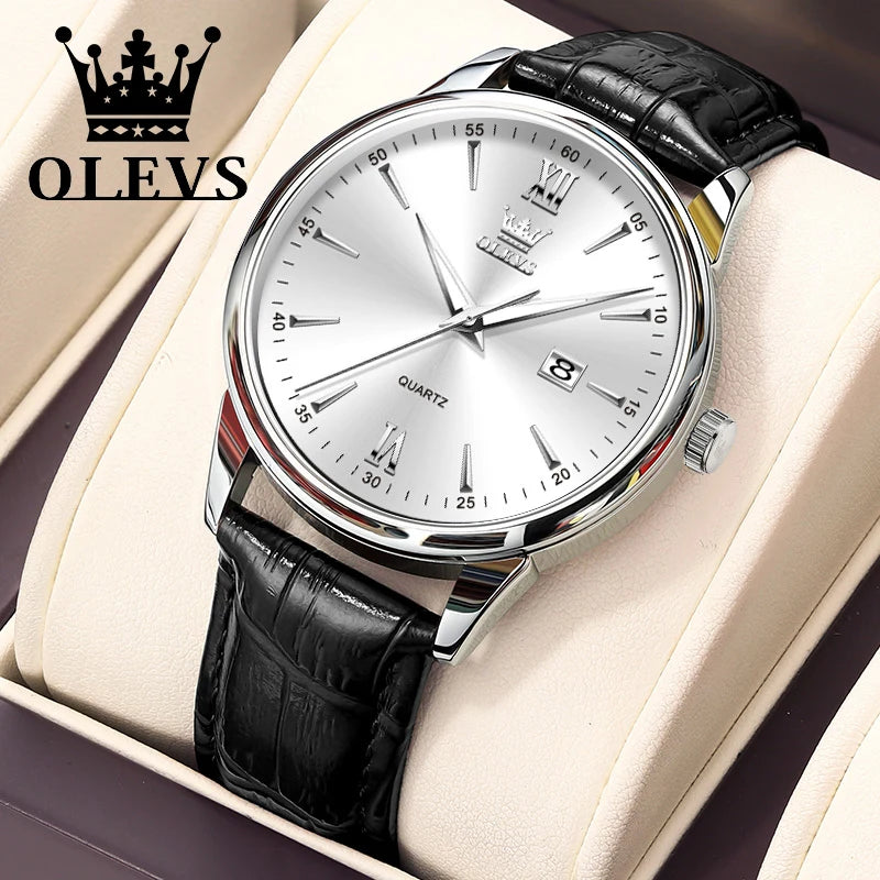 Relógio Masculino OLEVS Lux Casual | Pulseira Couro | À Prova D’Água