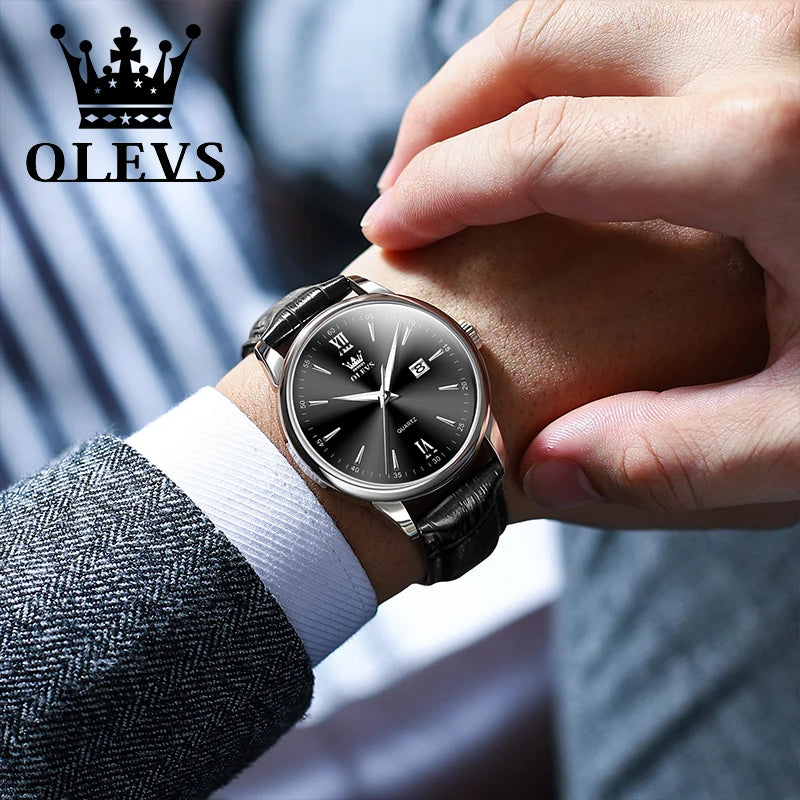 Relógio Masculino OLEVS Lux Casual | Pulseira Couro | À Prova D’Água