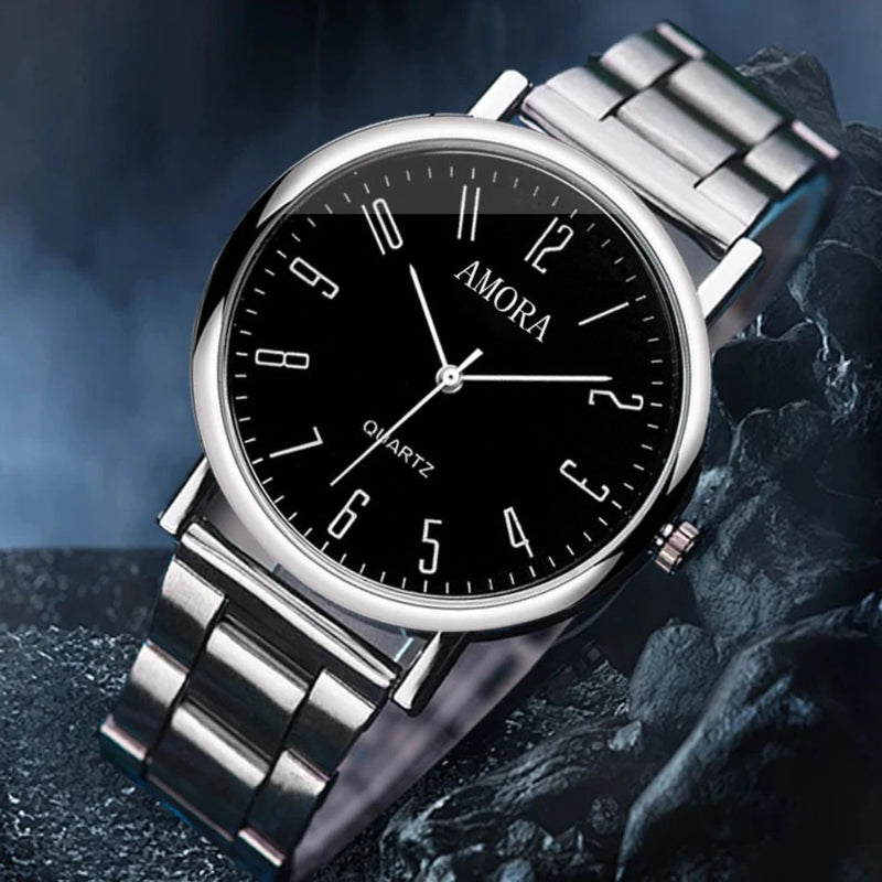Relógio AMORA – Pulseira de Aço, Estilo Casual e Esportivo