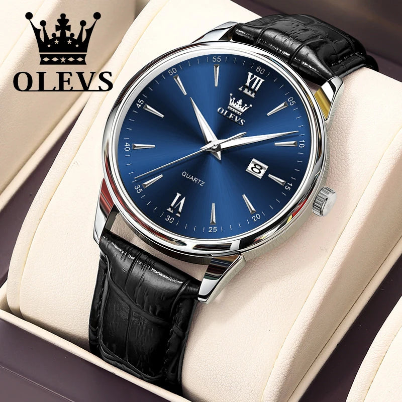 Relógio Masculino OLEVS Lux Casual | Pulseira Couro | À Prova D’Água