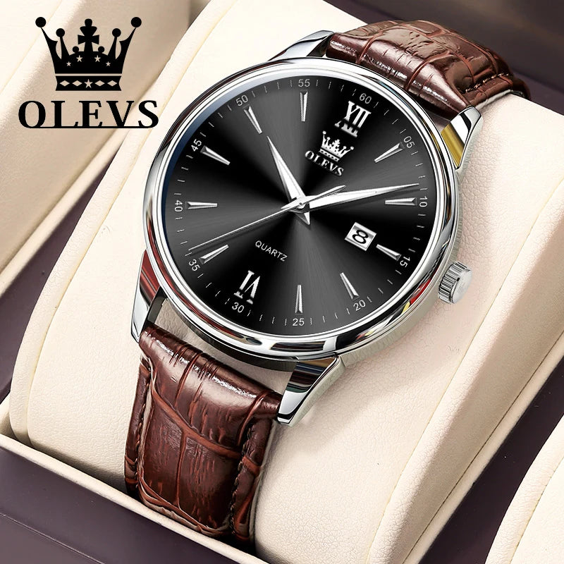 Relógio Masculino OLEVS Lux Casual | Pulseira Couro | À Prova D’Água
