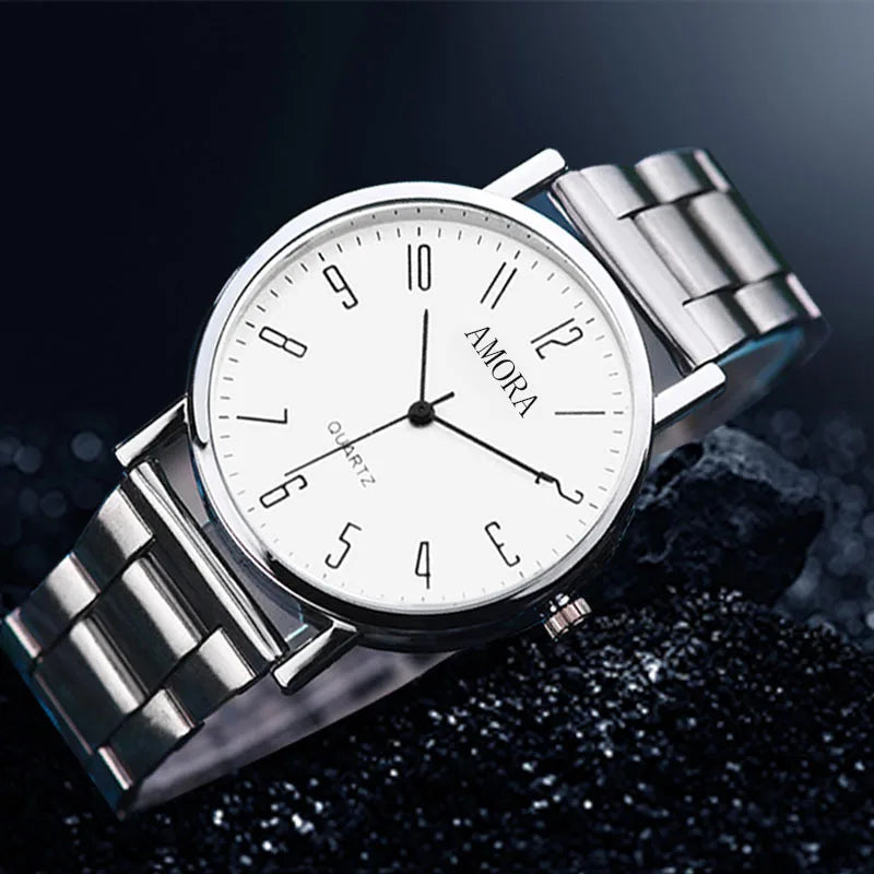 Relógio AMORA – Pulseira de Aço, Estilo Casual e Esportivo