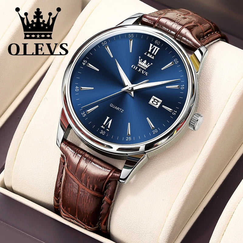 Relógio Masculino OLEVS Lux Casual | Pulseira Couro | À Prova D’Água